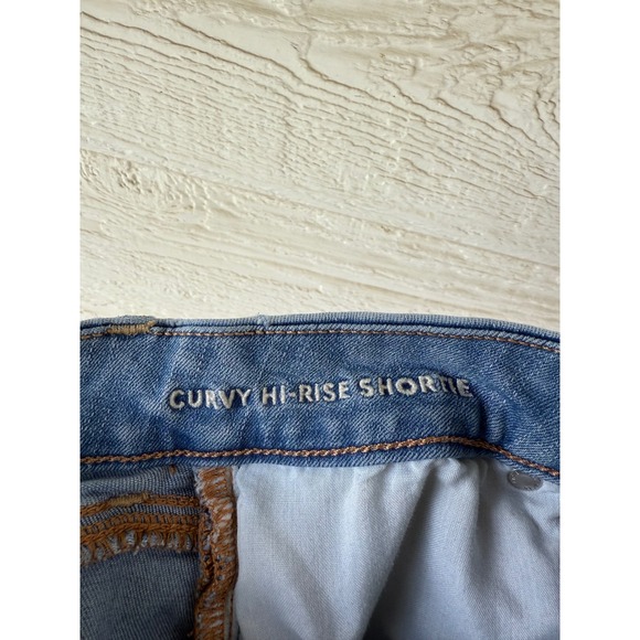 American Eagle Denim Shorts Size 6 Curvy Hi-Rise Button Fly Distressed Hem - Picture 6 of 6